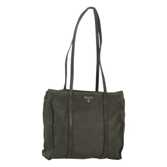 PRADA Shoulder Bag Nylon Khaki Silver Auth bs25613 - Picture 1 of 16